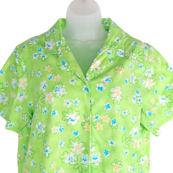 Vtg ALFRED DUNNER Floral Button Shirt Green 100% Cotton Size 14 Cottagecore - Picture 3 of 7